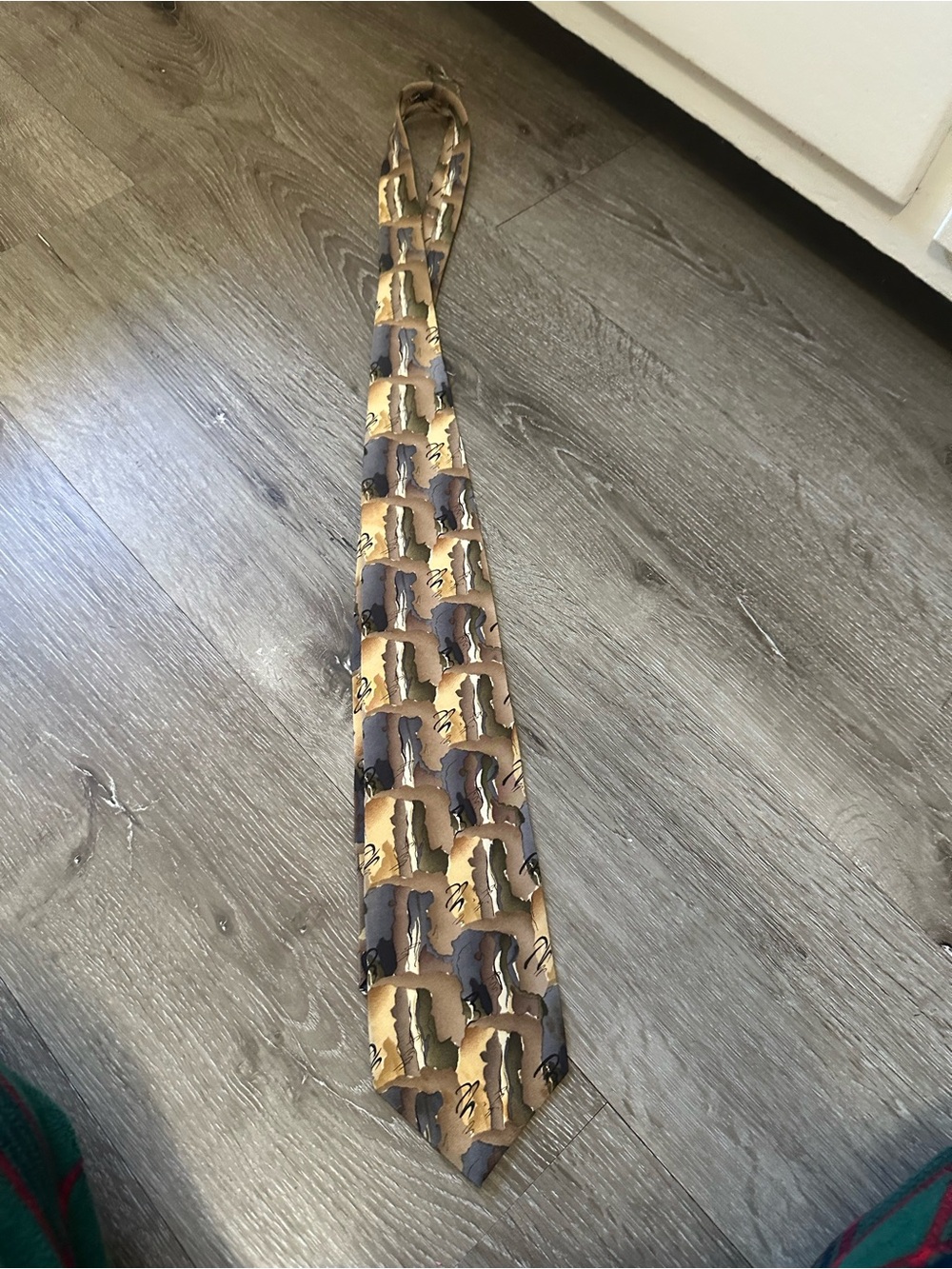 J. Garcia Multitone Brown and Gold Abstract Pattern Silk Tie